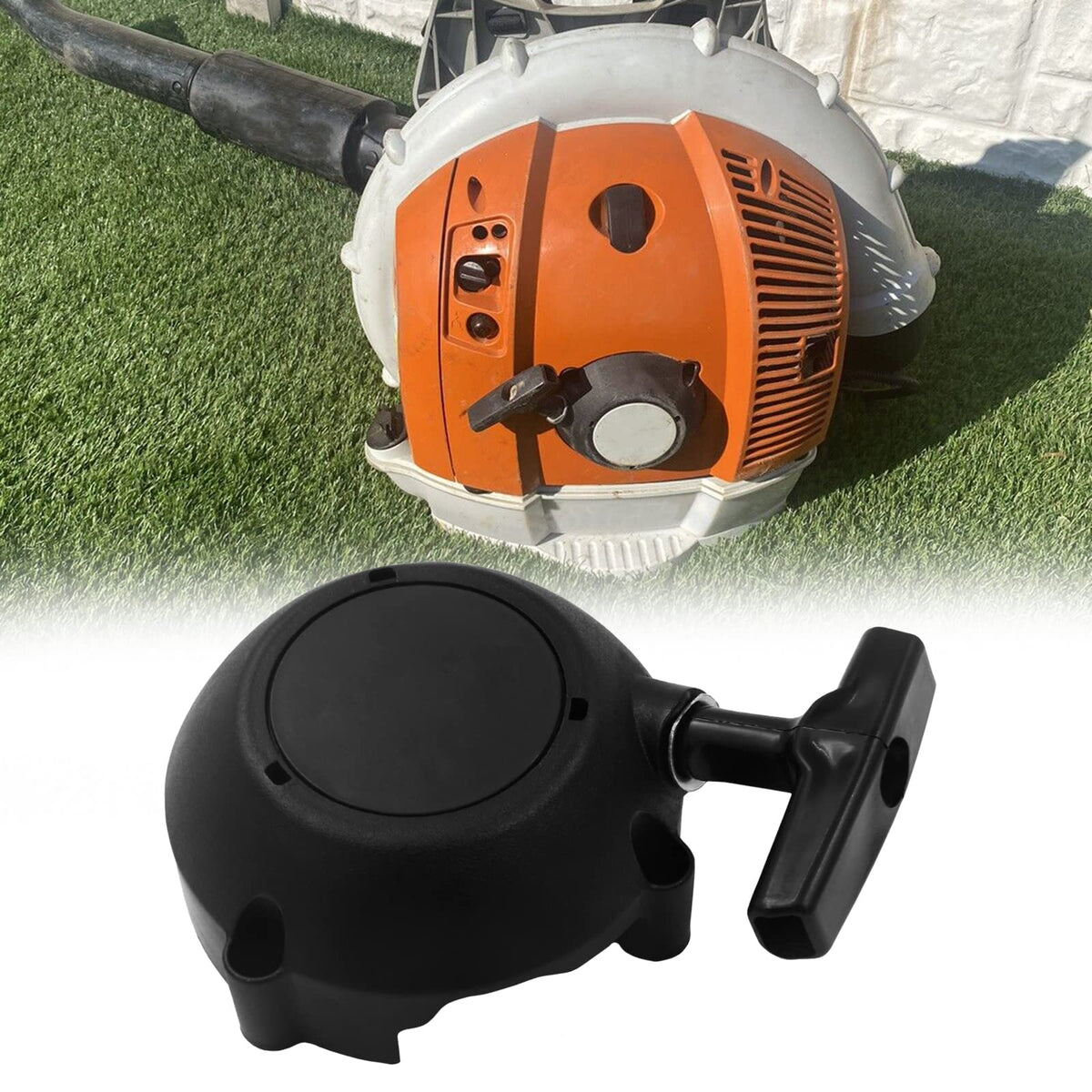 AILEETE recoil starter assembly installed on blower demonstrates quick retrofit for BR600