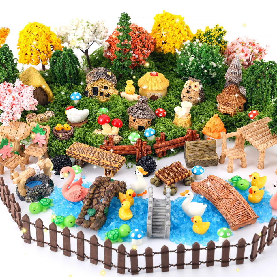 Ailefentene fairy garden accessories set adds whimsy to indoor terrariums and plant pots.