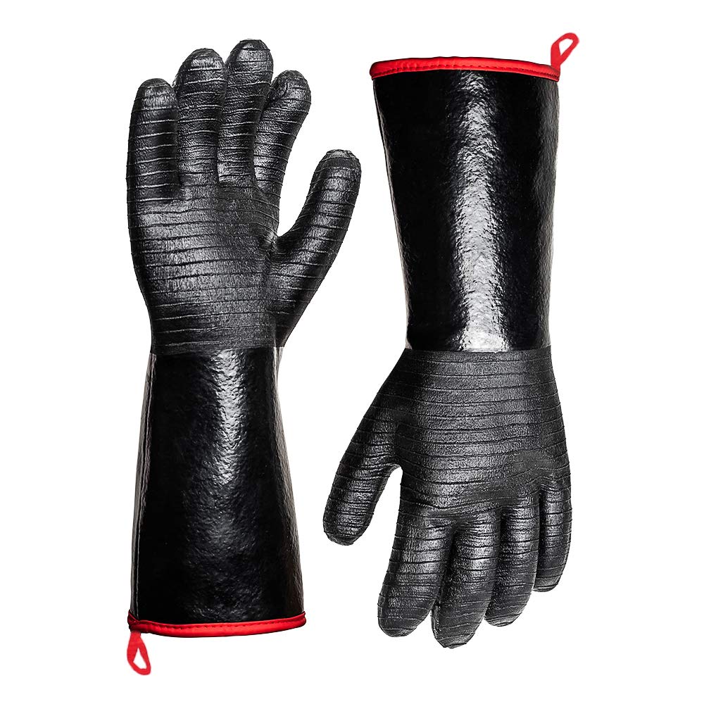 Ailiary 932°F heat-resistant grill gloves with 14-inch sleeve for safe grilling.