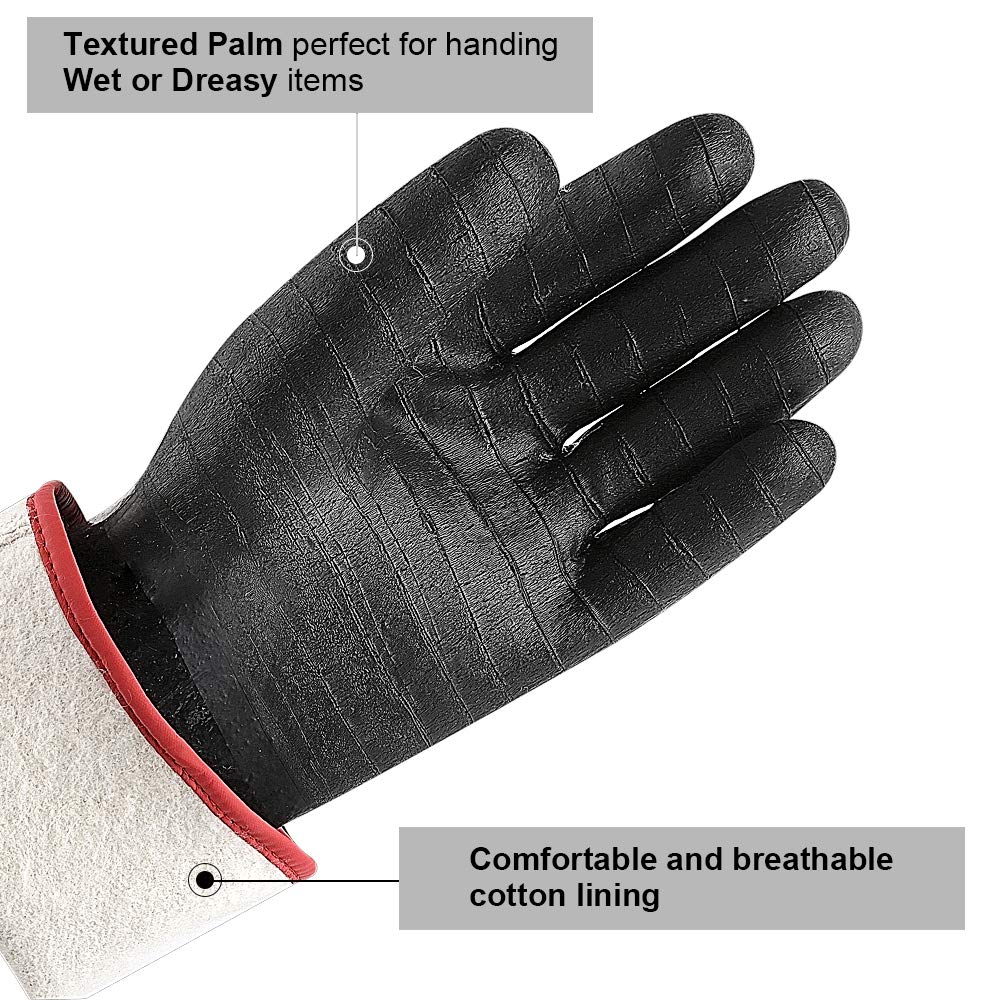 Ailiary neoprene-coated gloves provide non-slip grip on hot pans and skillets.