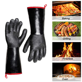 Ailiary waterproof long-sleeve pit gloves protecting hands while grilling.