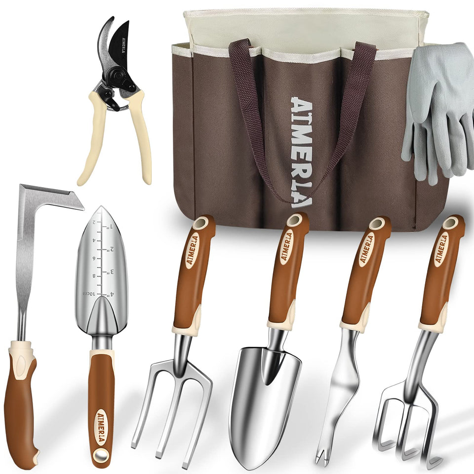 Aimerla 9-pack garden tools set ready for versatile gardening tasks and storage