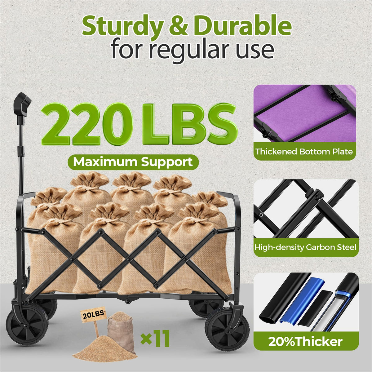 Aimnny Purple Collapsible Wagon demonstrates 100L capacity for groceries.