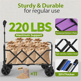 Aimnny Purple Collapsible Wagon demonstrates 100L capacity for groceries.