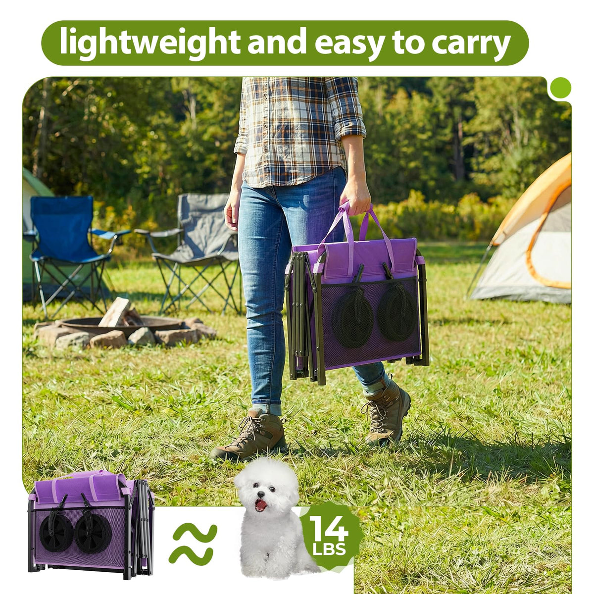 Aimnny Purple Collapsible Wagon folded compact for trunk storage.