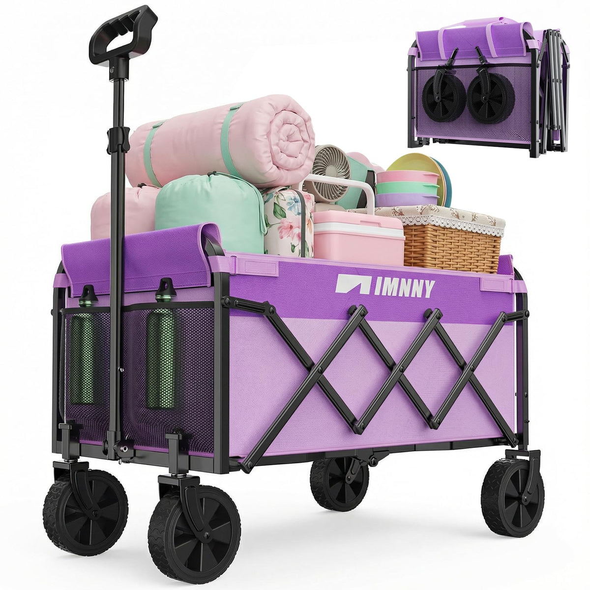 Aimnny Purple Collapsible Wagon open frame ready for groceries and gear.