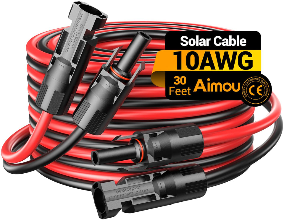 Aimou 30ft 10AWG solar extension cable close-up of conductors improving power transfer