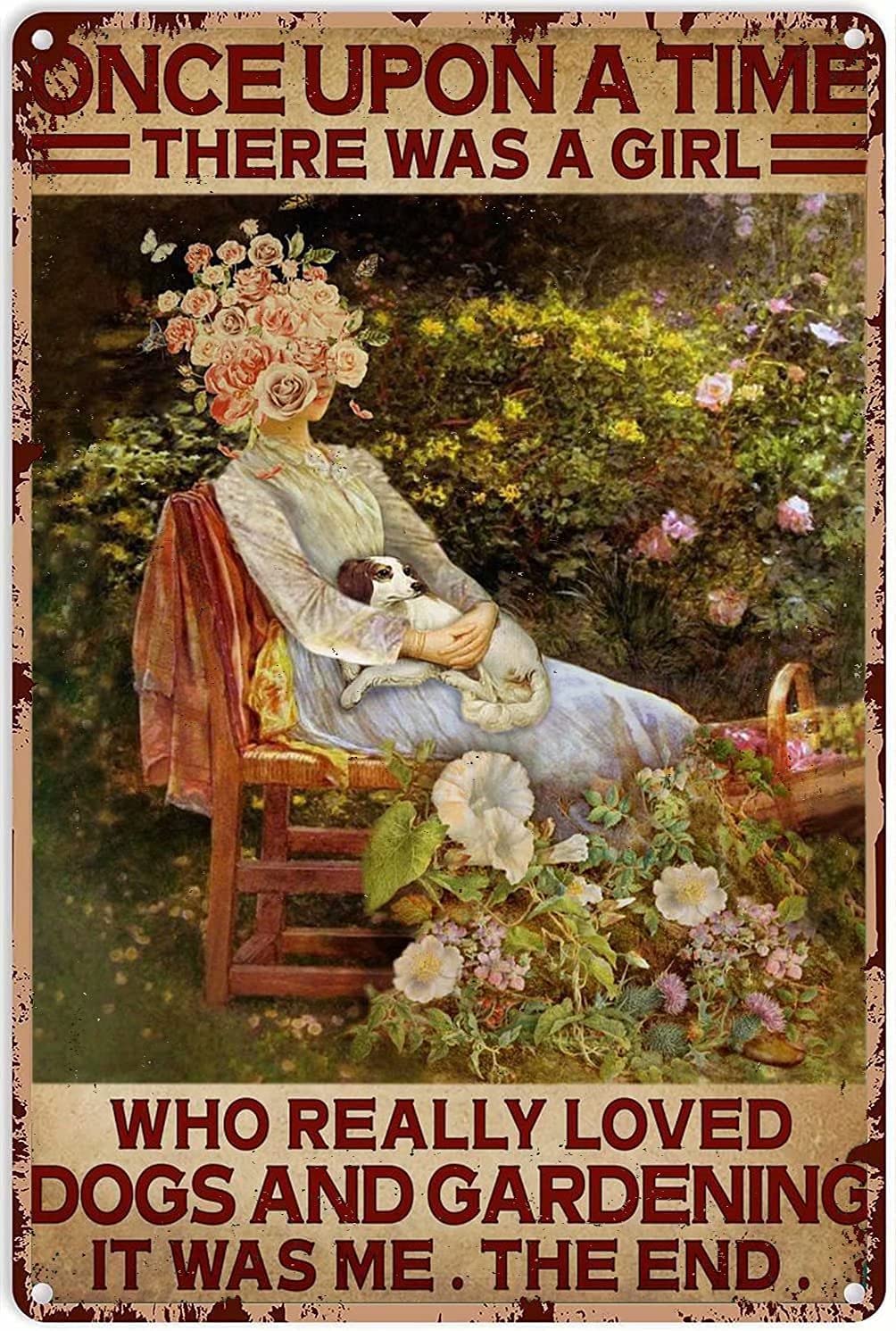 Ainbash garden sign with dog and gardening text, ideal for nostalgic wall decor.