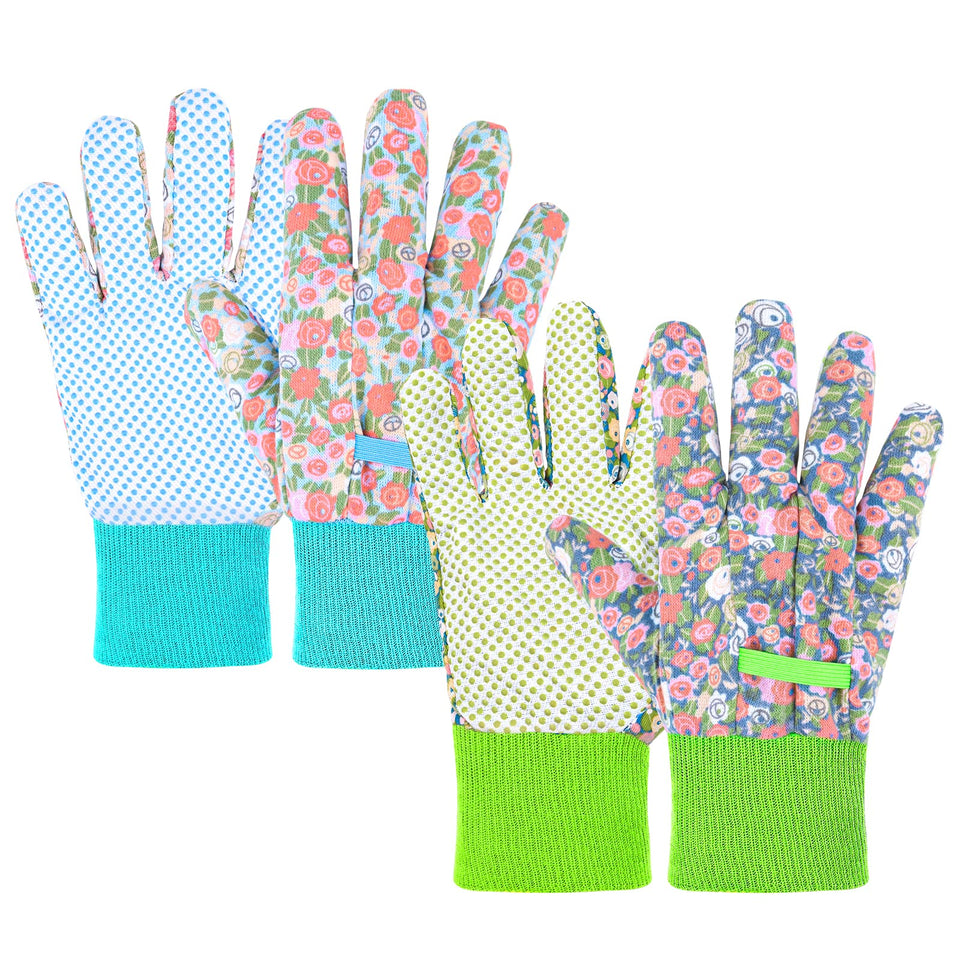 Ainiv floral garden gloves on hand provide comfortable pruning protection.