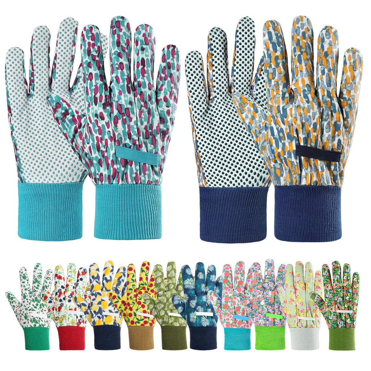 Ainiv floral gloves two-pairs-pack provide comfy garden wear for all-day tasks.