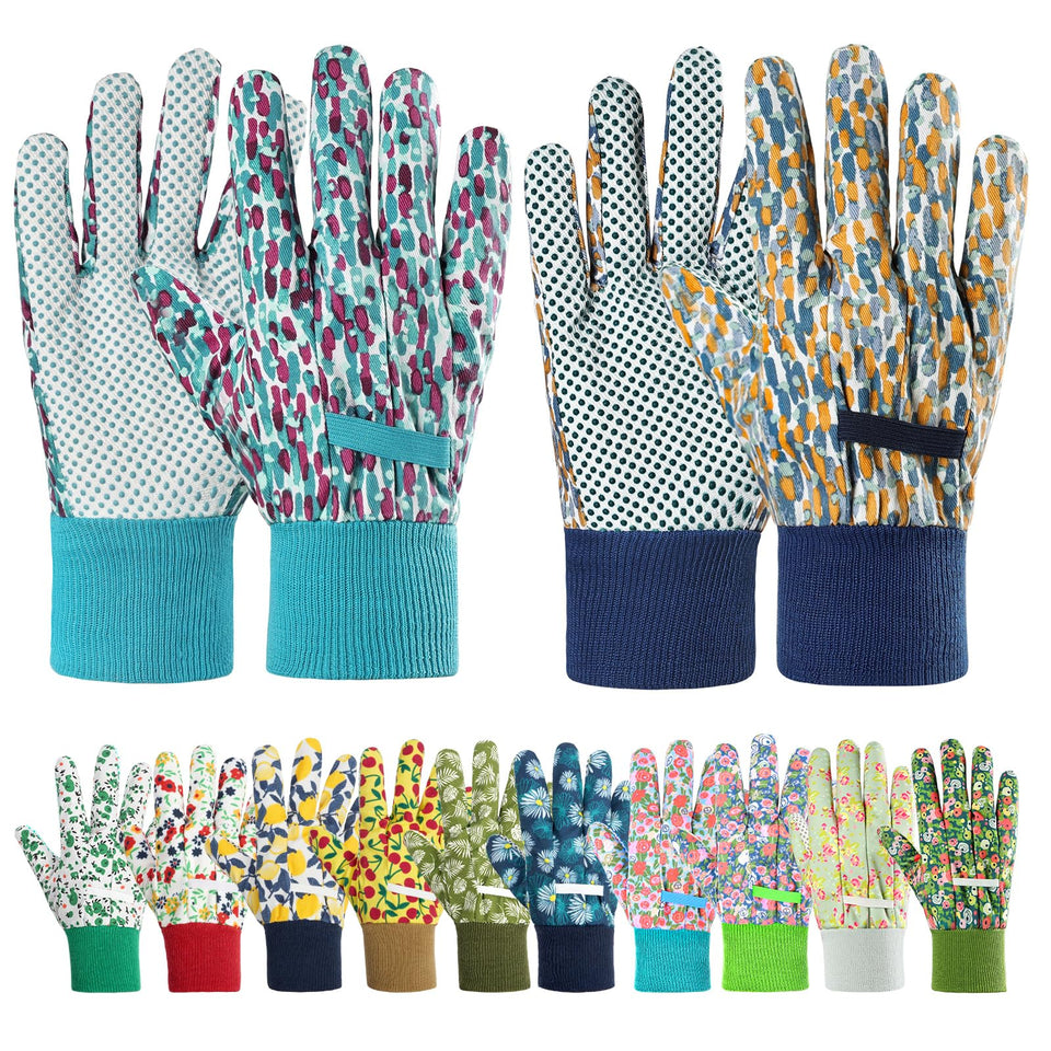 Ainiv floral gloves two-pairs-pack provide comfy garden wear for all-day tasks.