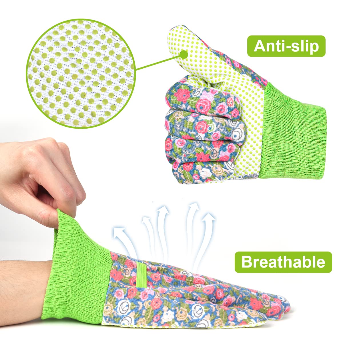 Ainiv non-slip palm detail enhances grip during digging.
