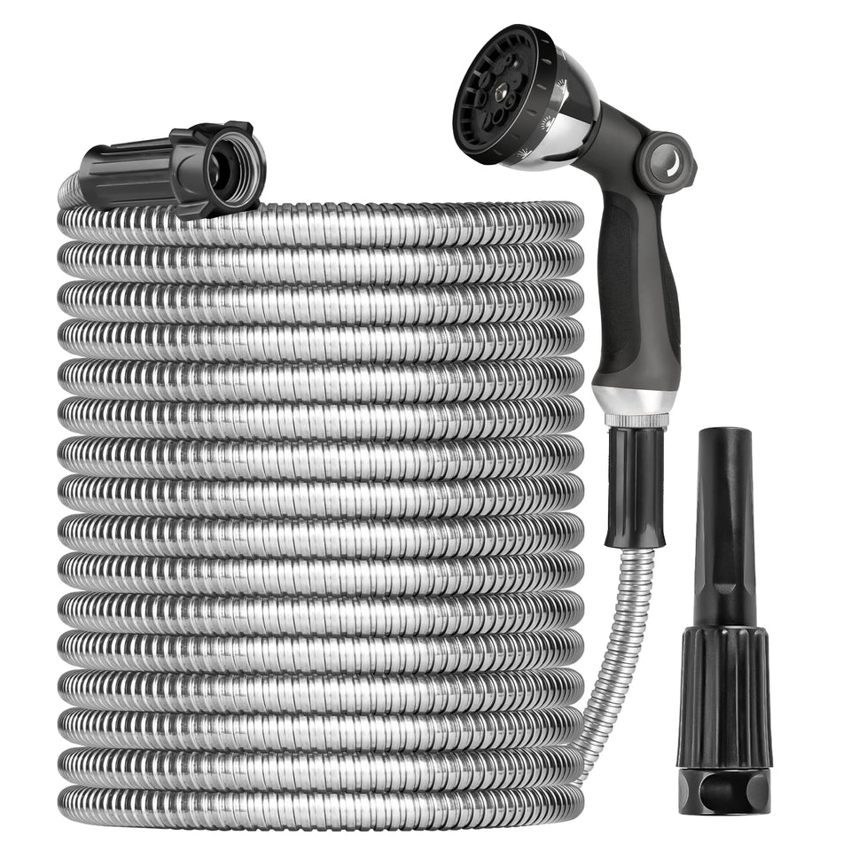 Ainpota metal garden hose 100ft with sprayer for efficient watering