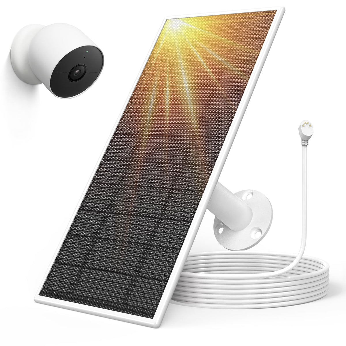 Aiobuvr Nest Cam solar panel outdoors with mount for reliable daytime power.