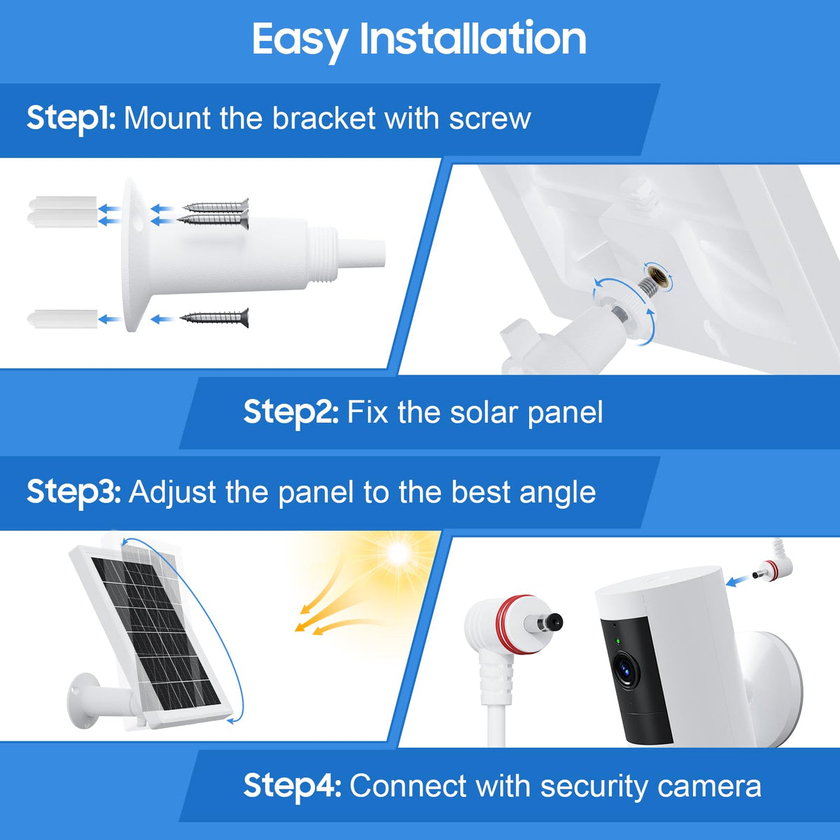 Aiobuvr rotatable bracket improves sun exposure for optimal charging.