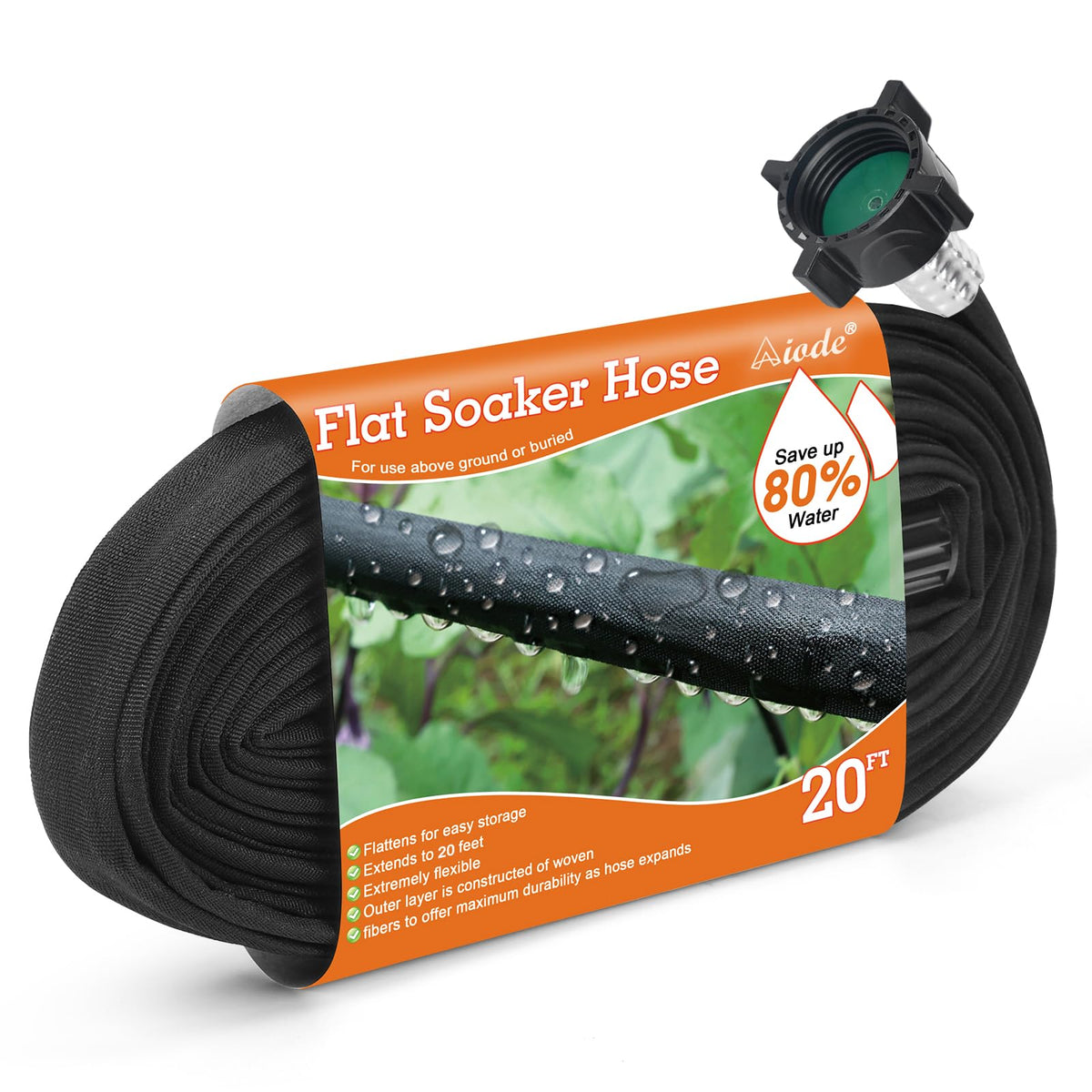 AIODE flat soaker hose in a garden bed for water-efficient irrigation