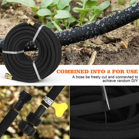AIODE soaker hose installed in garden bed for efficient root watering.