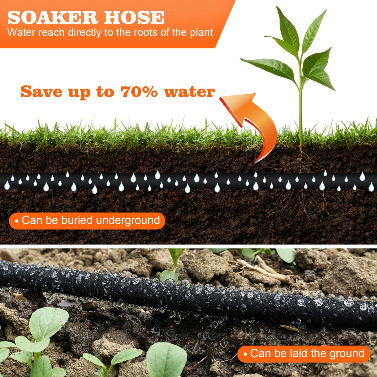 AIODE garden bed and lawn irrigation system keeps soil moist.