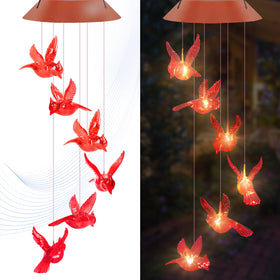 AIONASA Cardinal Solar Wind Chimes illuminate at night for a cozy outdoor glow