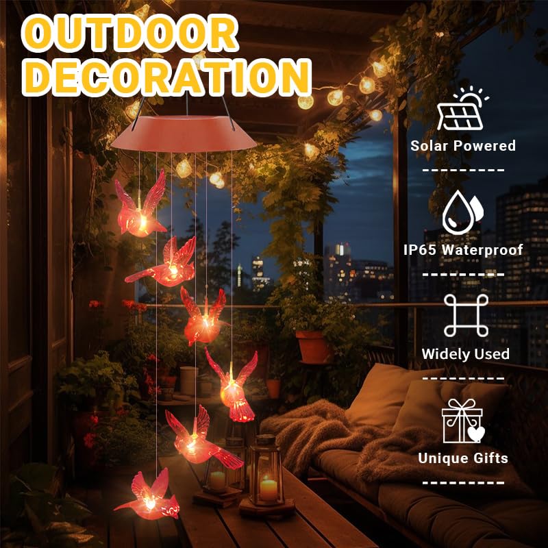 AIONASA Cardinal Solar Wind Chimes powered by a solar panel for easy charging