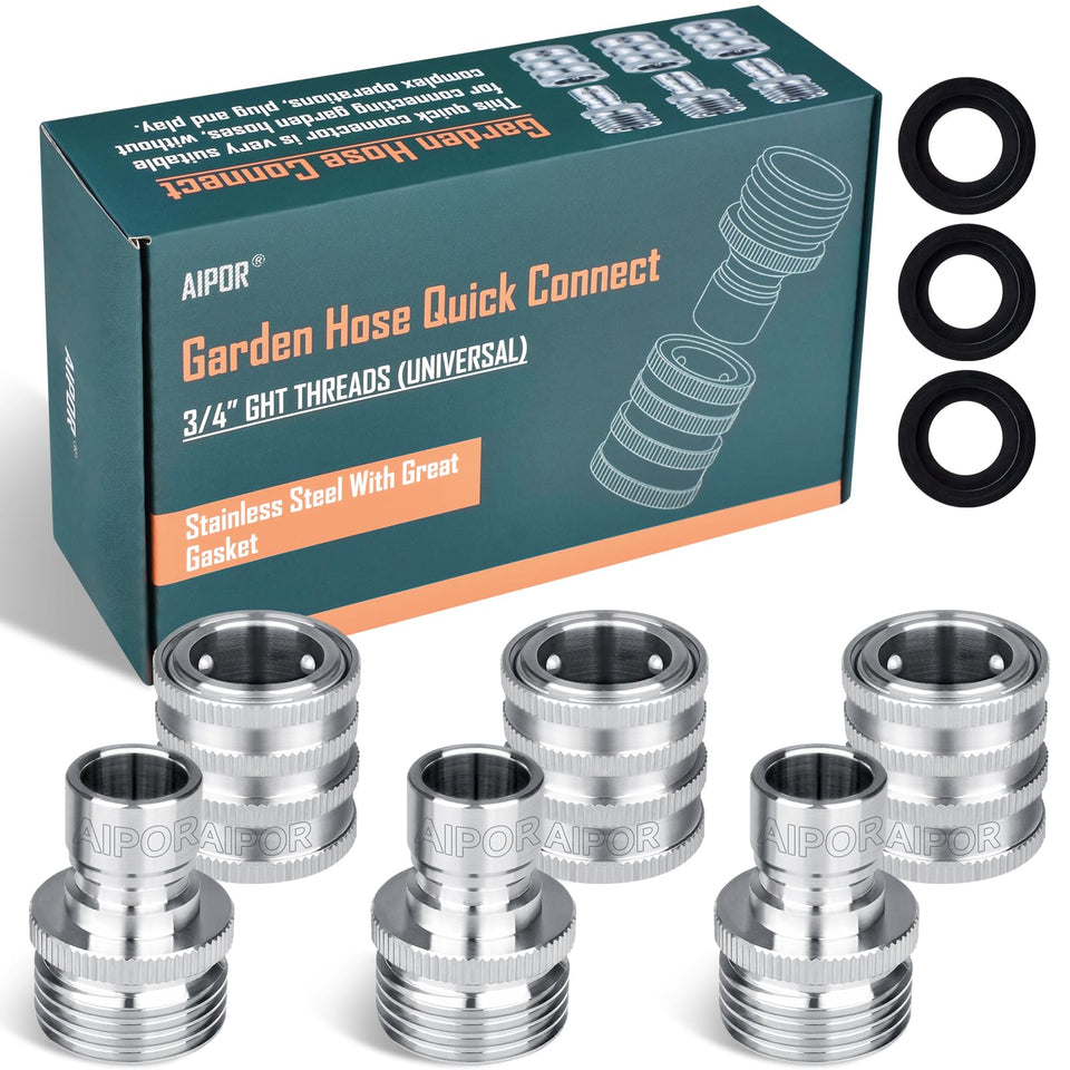 AIPOR quick-connect male hose connector showing fast, leak-free attachment