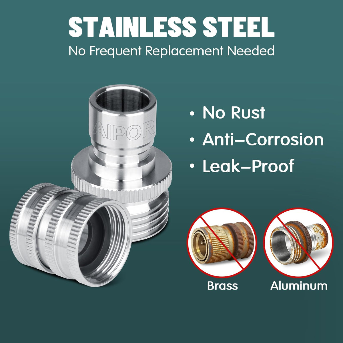 AIPOR stainless steel quick-release connector highlighting durable outdoor use