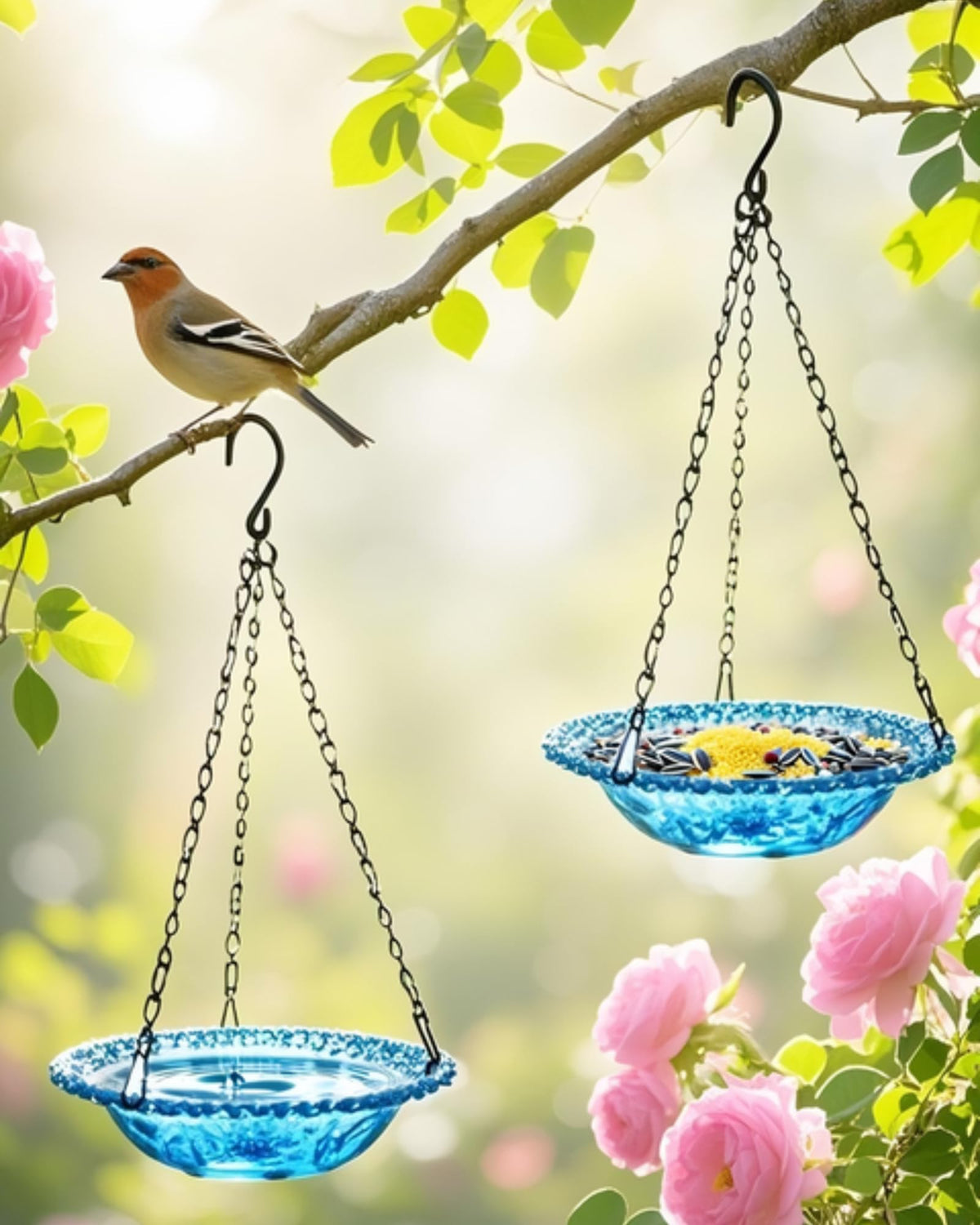 Aiqriwv hanging bird bath blue provides a secure perch for yard birds.