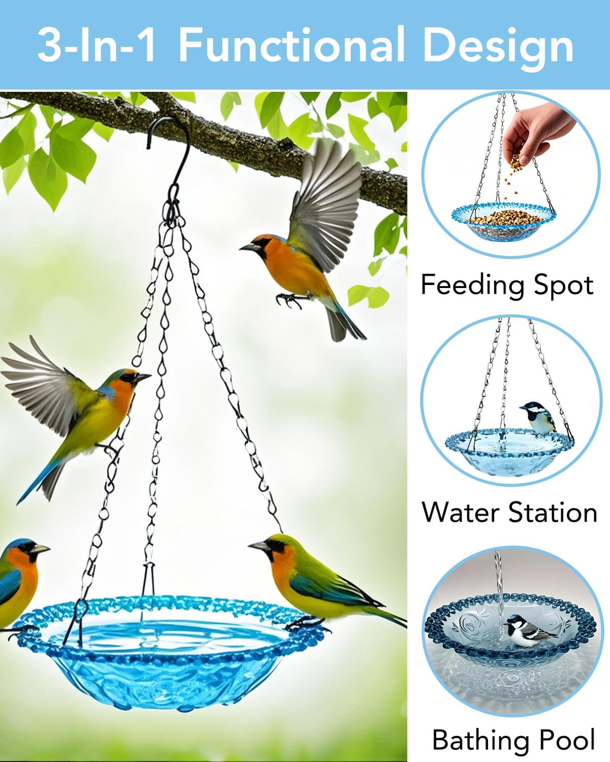 Aiqriwv hanging feeder-outdoor offers easy seed access for visiting songbirds.