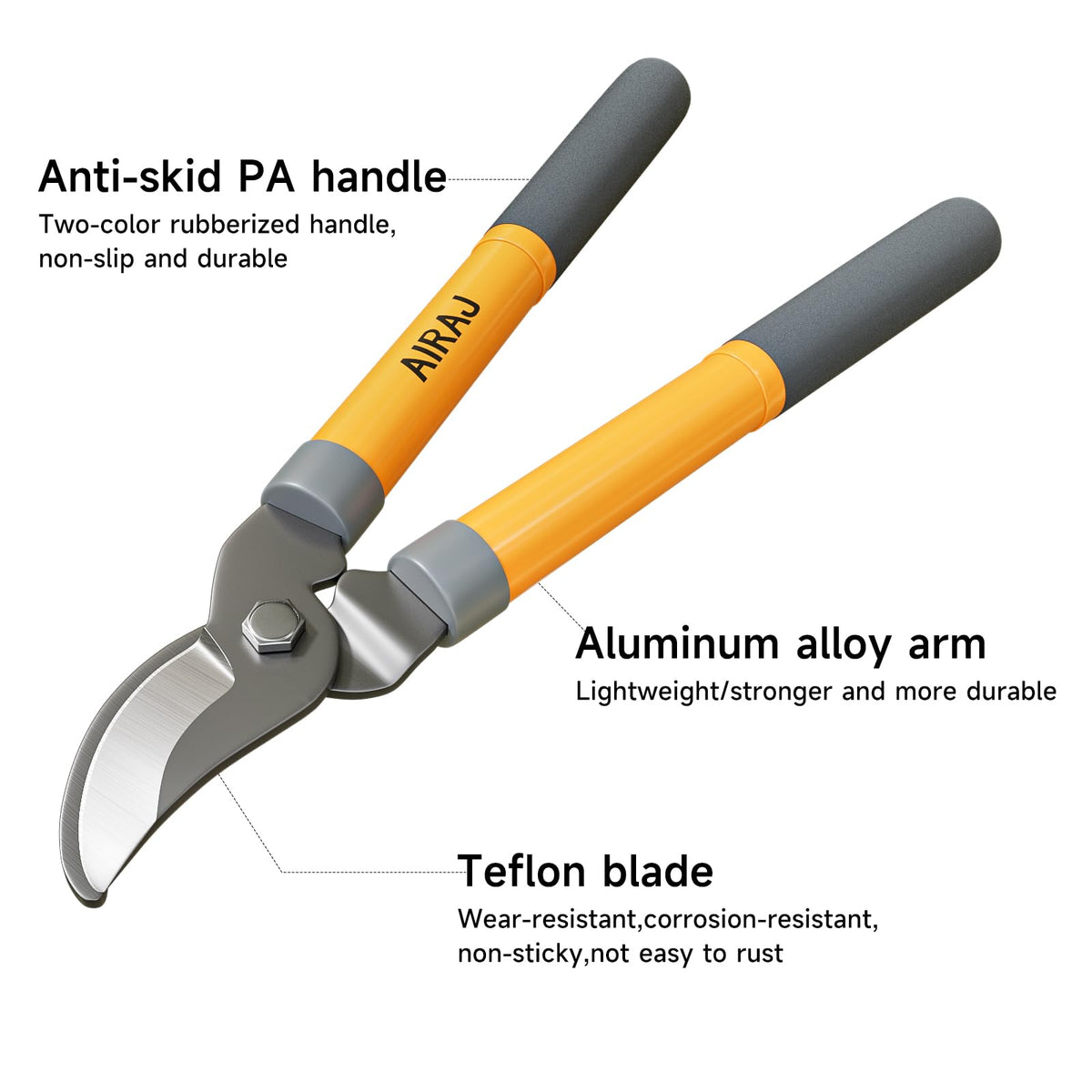 AIRAJ Bypass Loppers cutting a 1.5 inch branch with ease