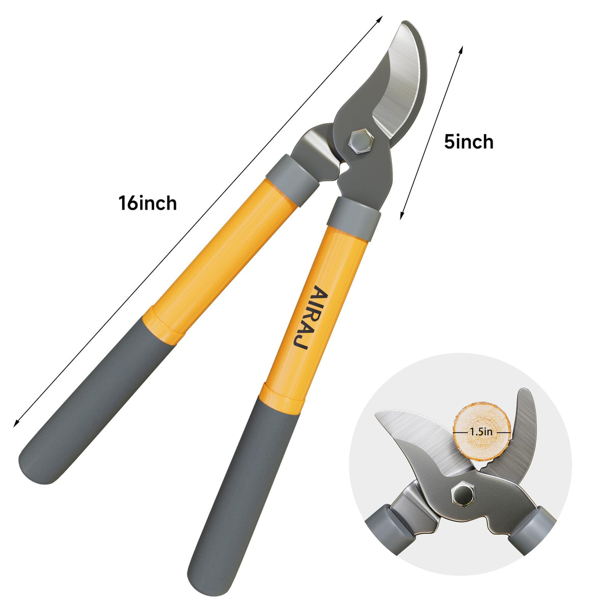 AIRAJ Bypass Loppers grip handles provide non-slip comfort during pruning