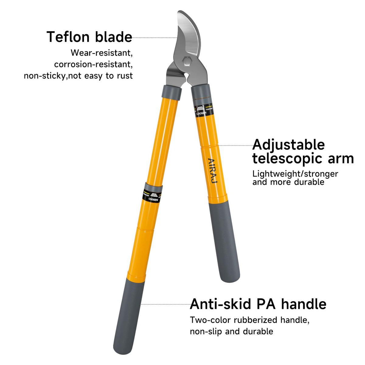 AIRAJ ergonomic lever design minimizes fatigue in extended pruning sessions.