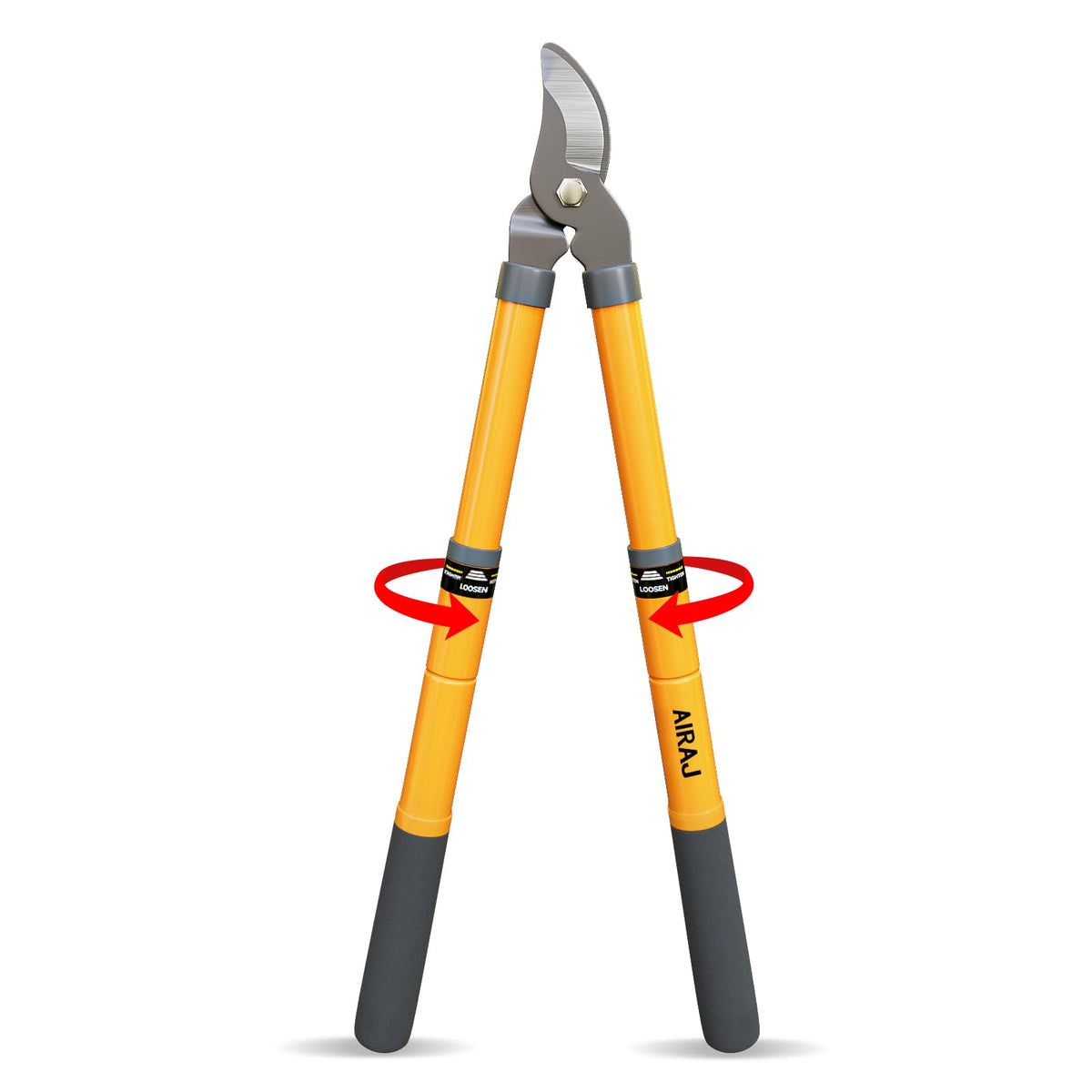 AIRAJ extendable loppers with 16-24 inch handle for easy reach to tall branches.
