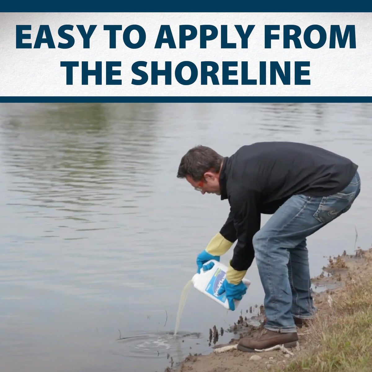 PondClear reduces nutrients and muck in a lake near reeds.
