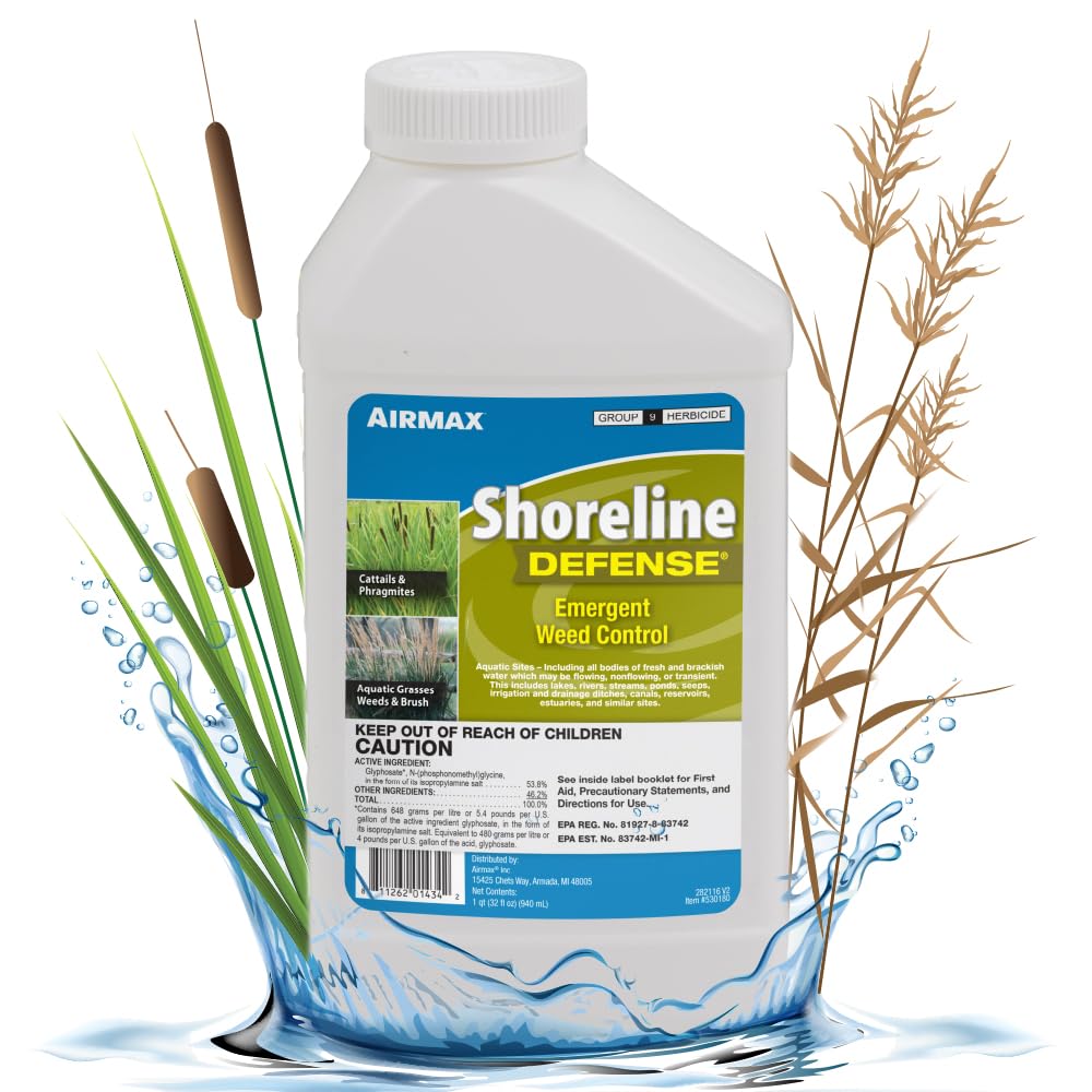 Airmax Shoreline Defense bottle used on shoreline to control emergent weeds.