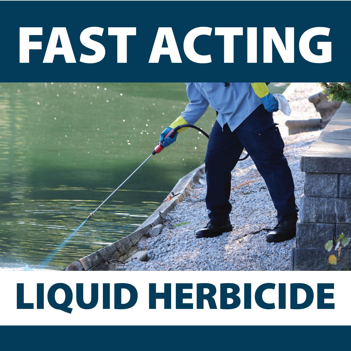 Airmax Shoreline Defense applied to a pond to manage aquatic weeds.