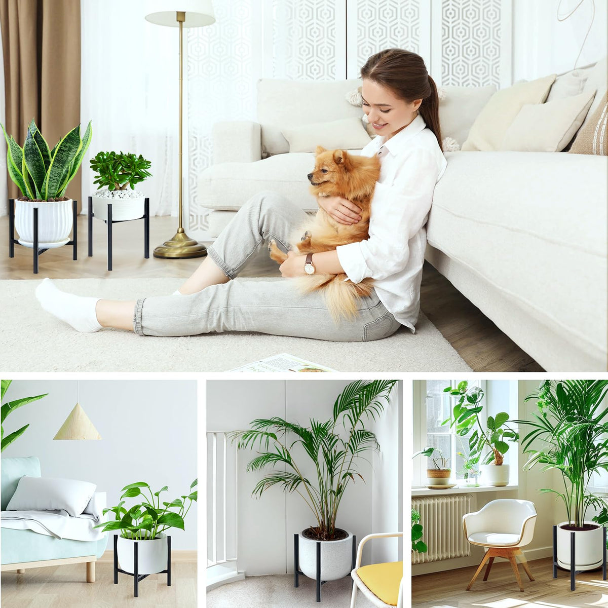 Airpark plant stand with non-slip feet protecting floors