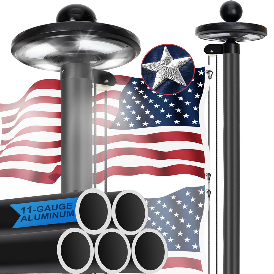 AirVows 25ft flag pole assembly showcases quick setup for a durable yard display.