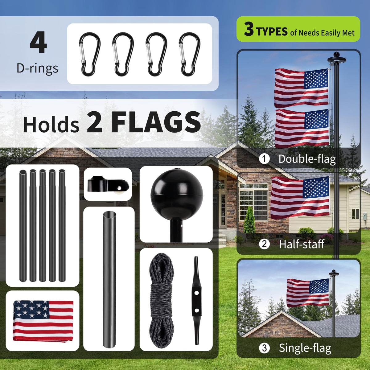 AirVows flag pole resists strong winds with robust materials and engineering.