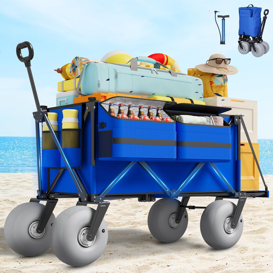 Aisdan Beach Wagon folded for compact storage, easy to stash in your trunk.