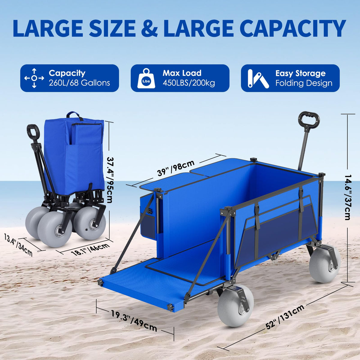 Aisdan Beach Wagon telescoping handle adjusts for user height and comfort.