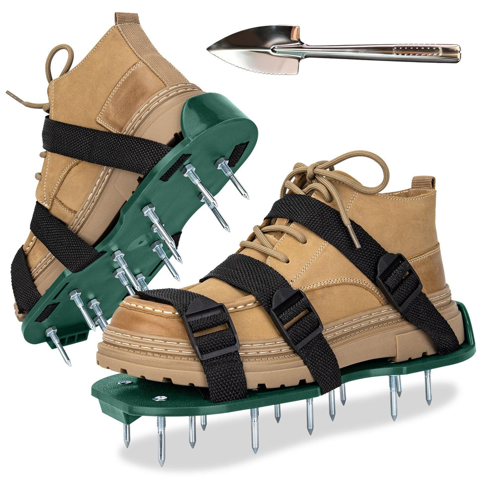 Aishkimo lawn aerator shoes with adjustable straps for a secure fit during use.