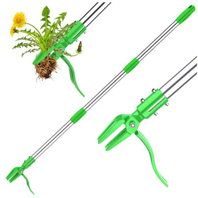 Aishkimo weed puller in stand-up action reduces bending for easier weeding