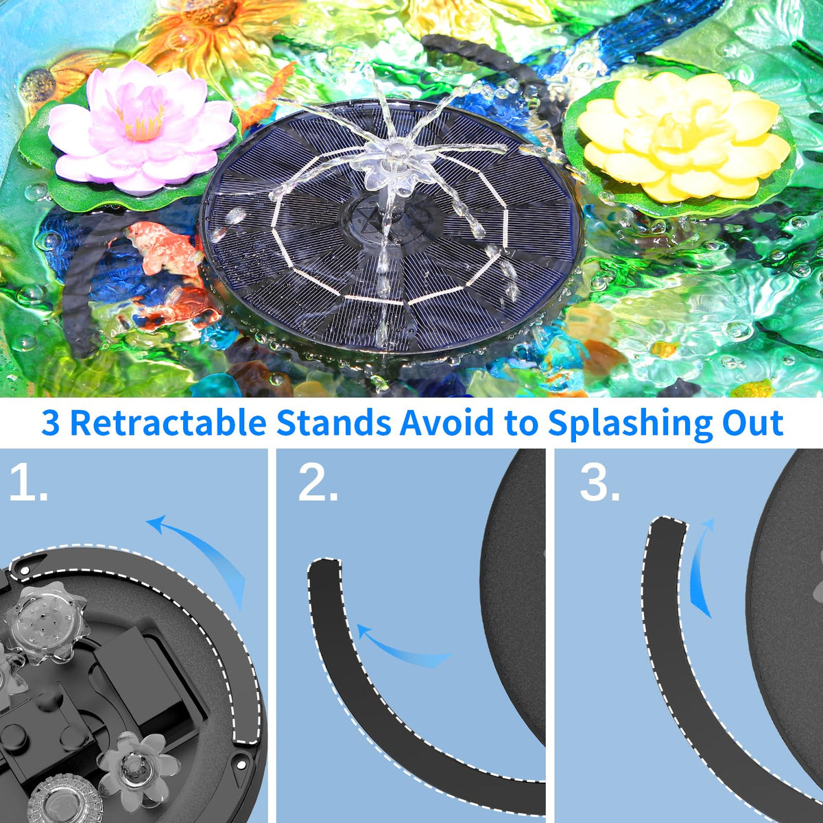 AISITIN 3.5W solar bird bath nozzle storage keeps nozzles secure during use