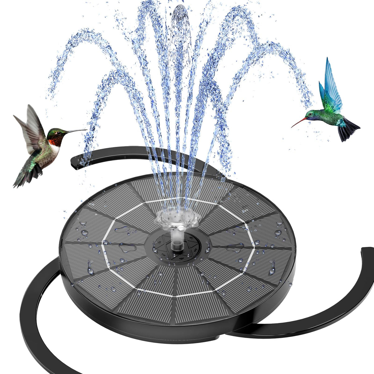 AISITIN 3.5W solar panel in direct sun powering a vibrant water spray for garden use