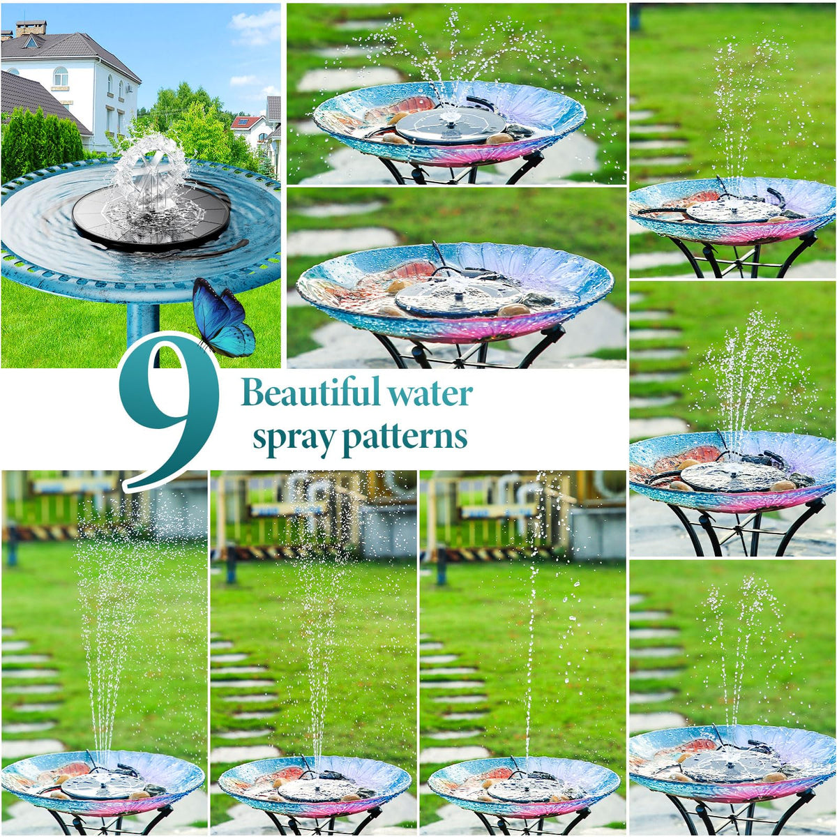AISITIN built-in 1200mAh battery backup keeps fountain running on cloudy days.