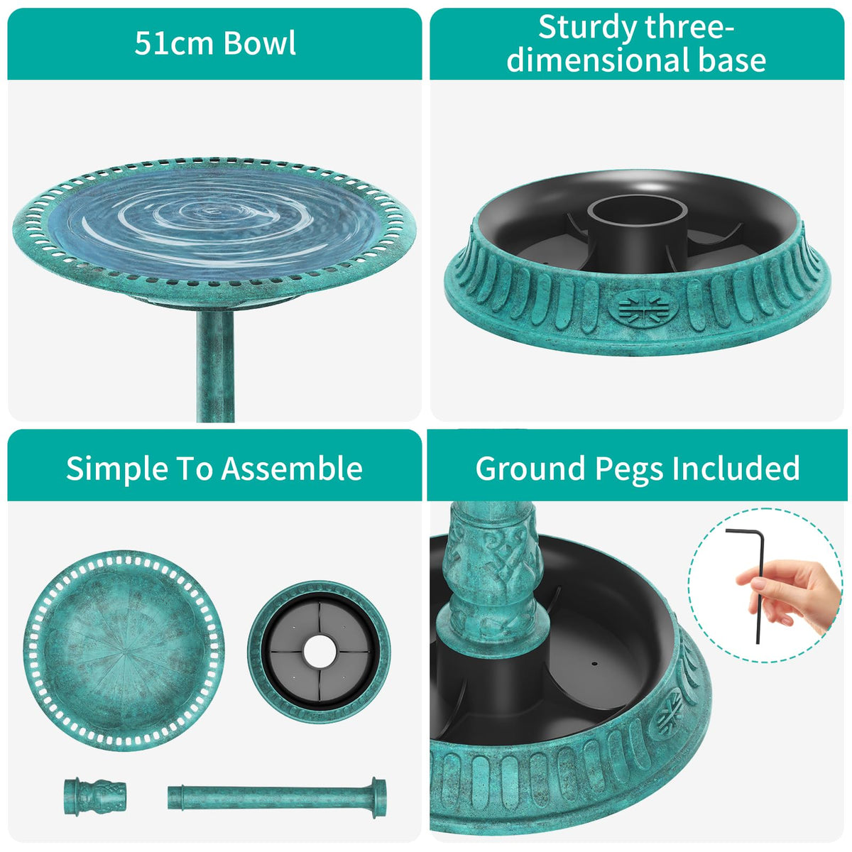 AISITIN wind-stable base keeps the bird bath secure on windy lawns