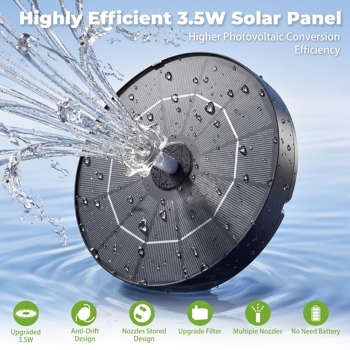 AISITIN bird bath fountain showing multiple nozzle spray options
