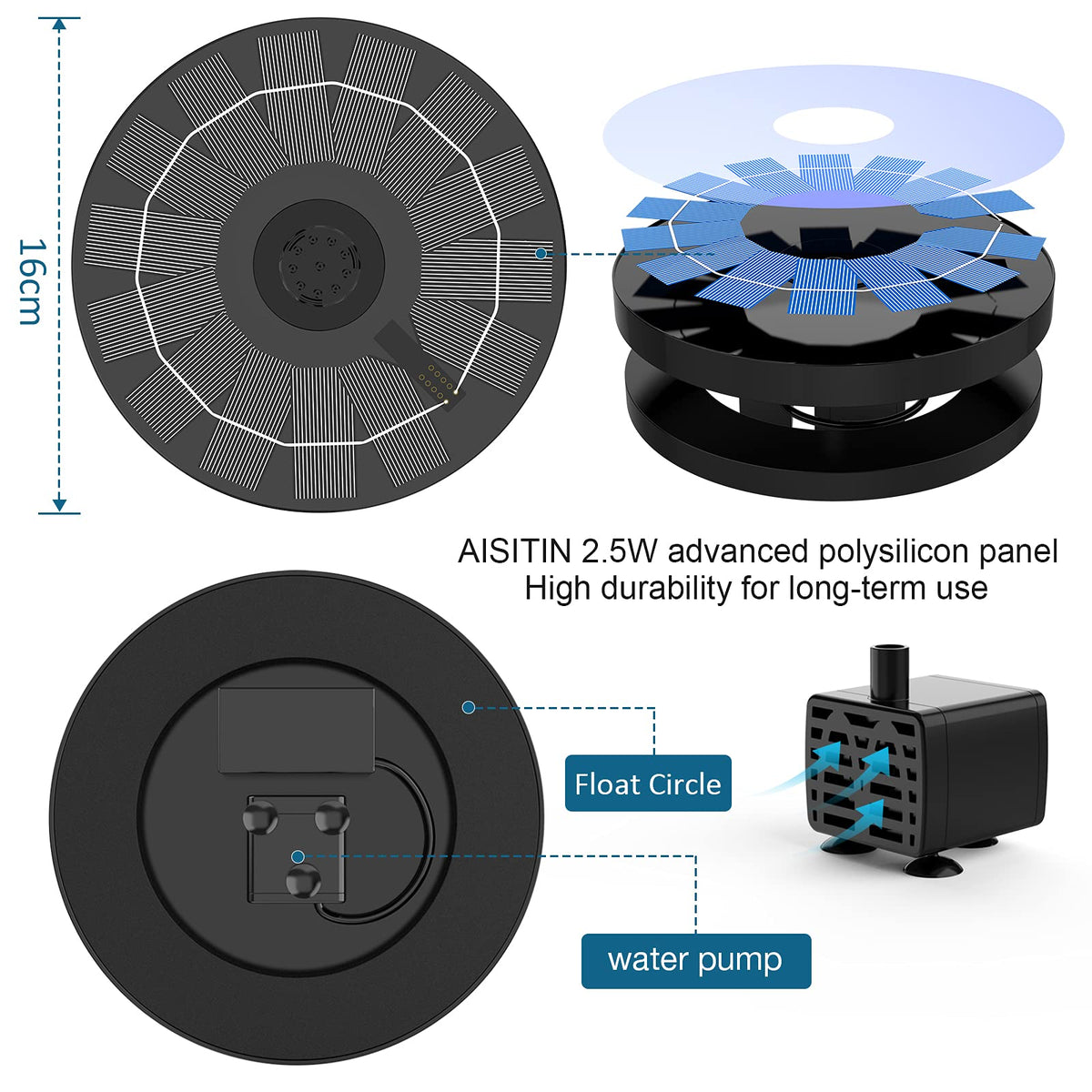 AISITIN easy-installation pump setup on water surface for any outdoor space.