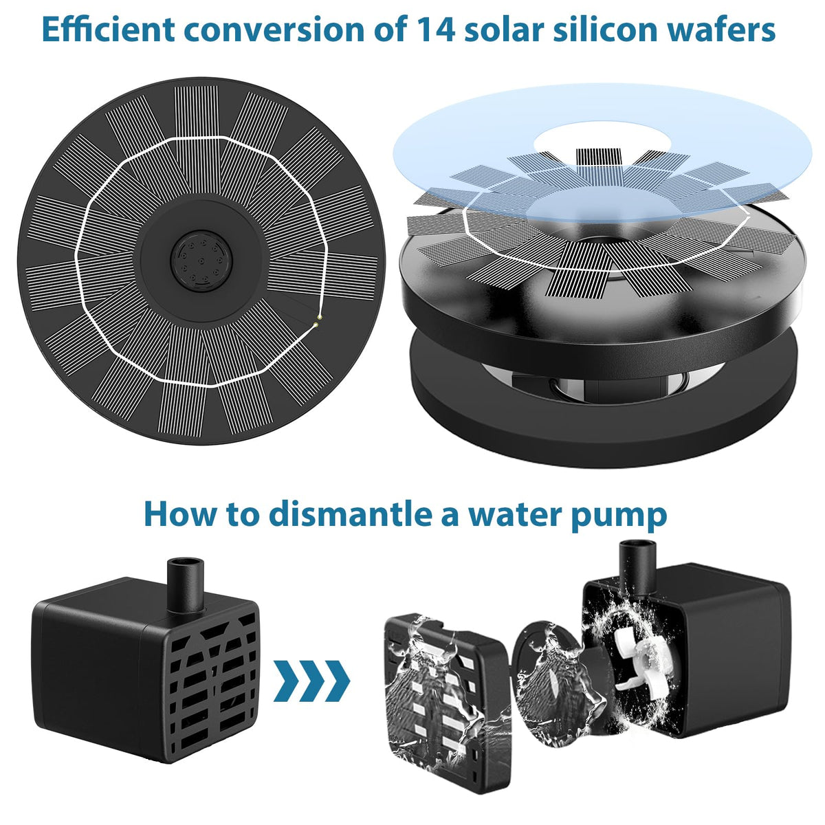 AISITIN battery-free solar fountain offers eco-friendly garden ambiance.