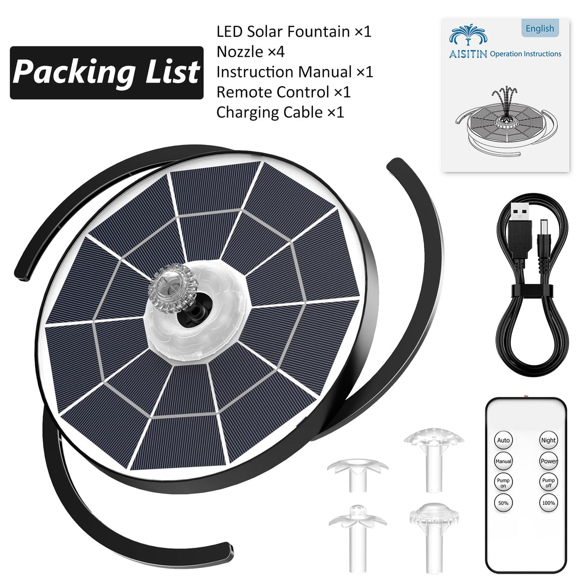AISITIN integrated bracket ensures stable setup for garden, pond, or bird bath.